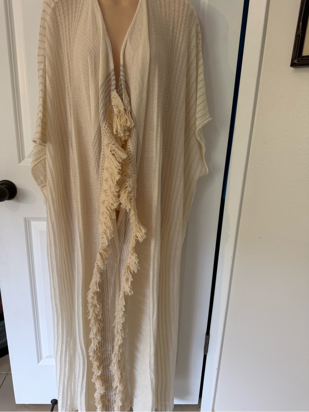Free People Open-Knit Cream Lightweight kimono Sweater